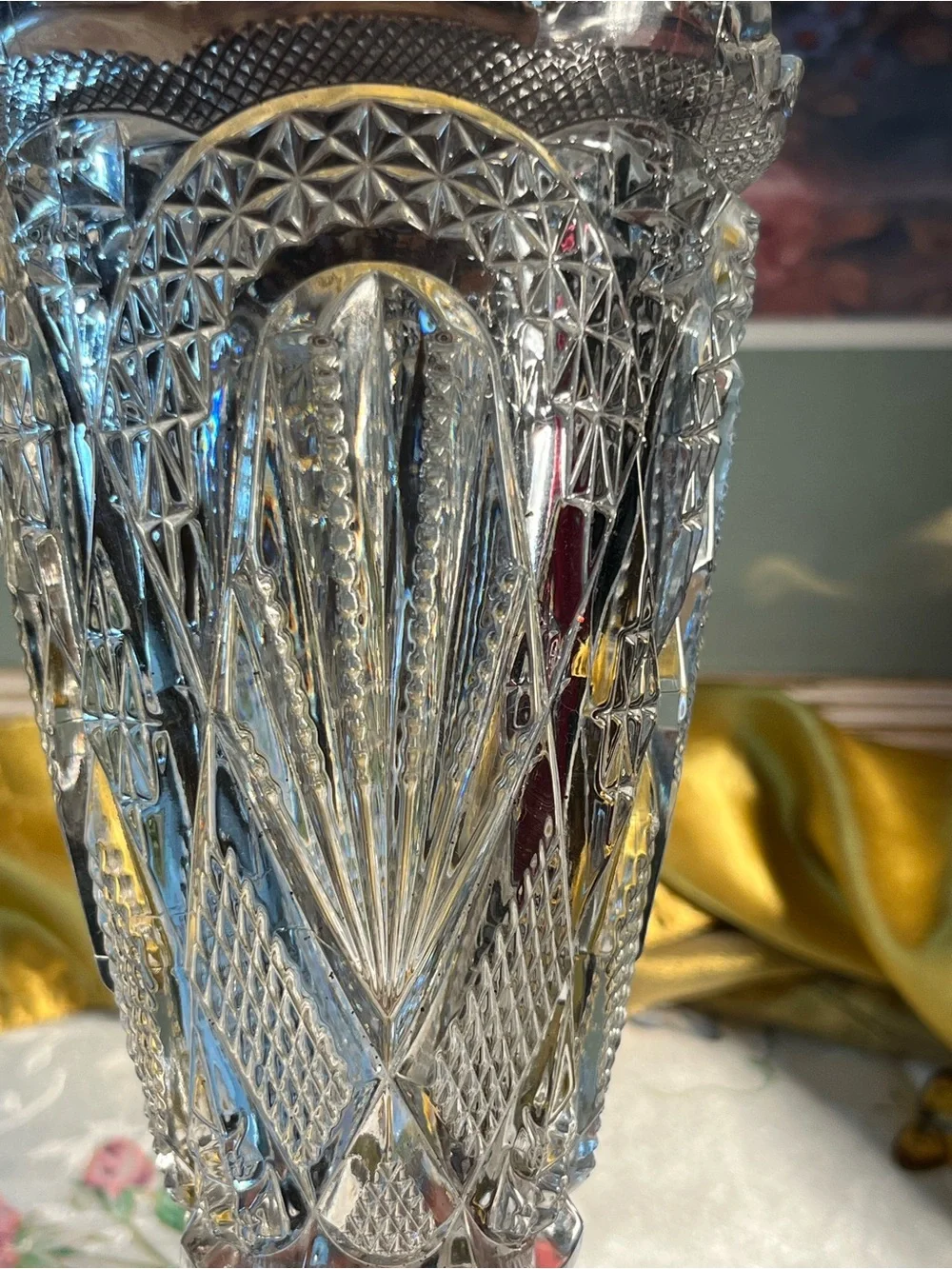 Pressed Cut Crystal Vase - Clear Glass